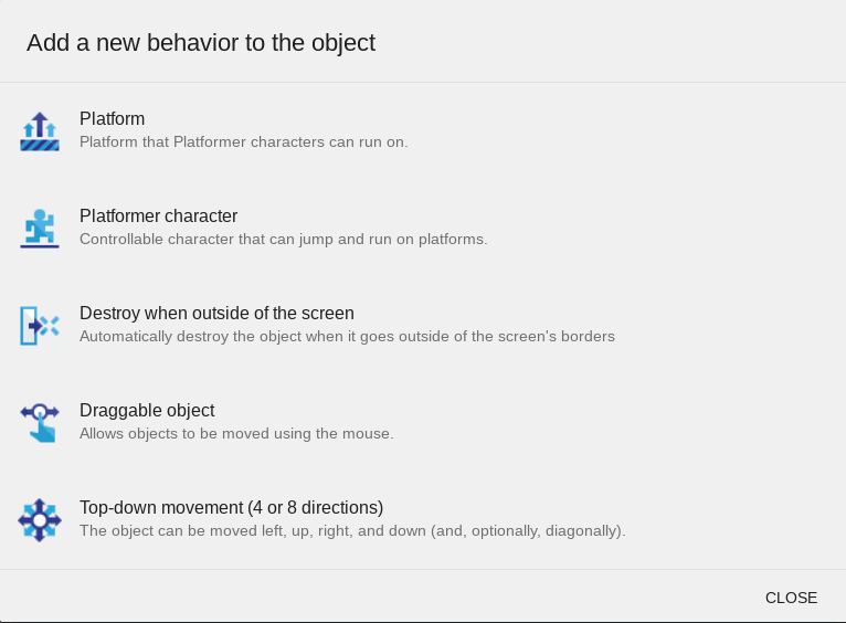 The list of behaviors