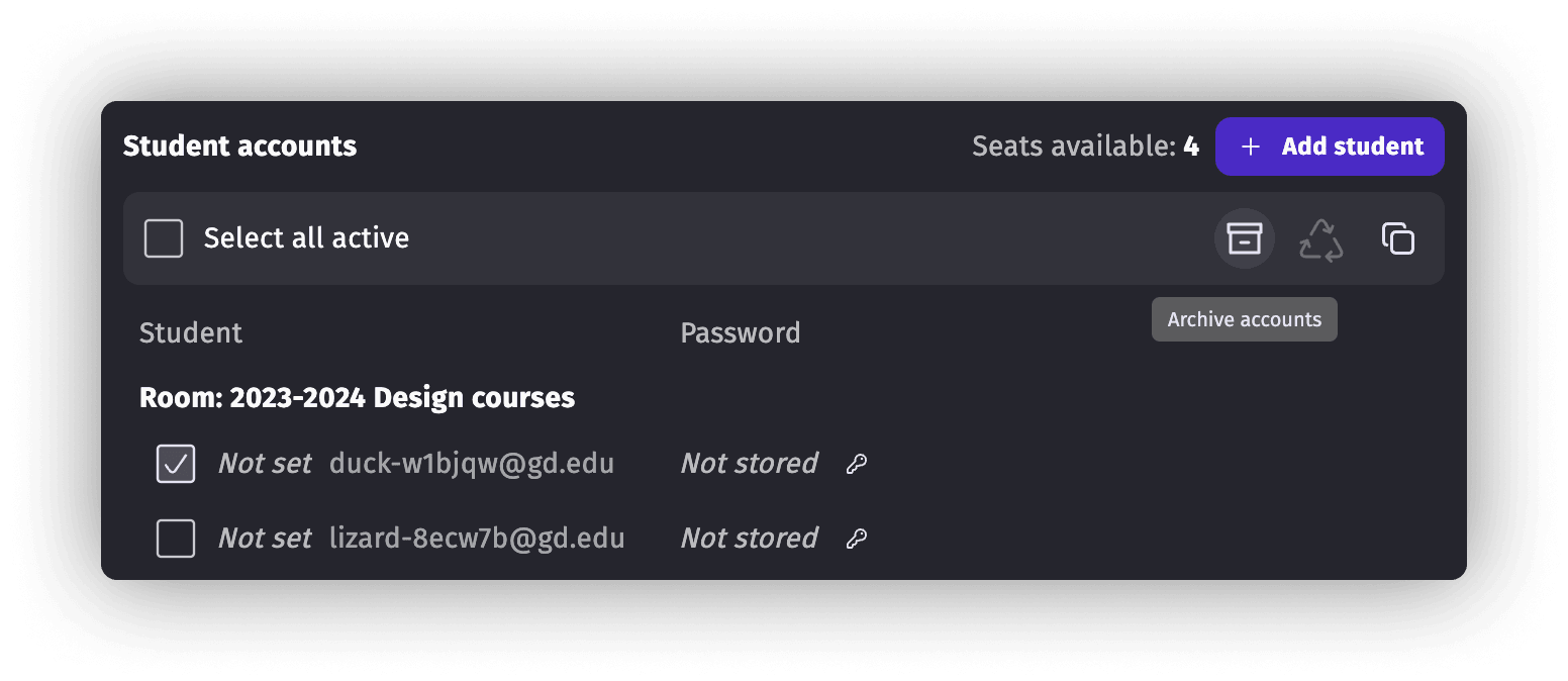 Zoom on the "Manage students" features
